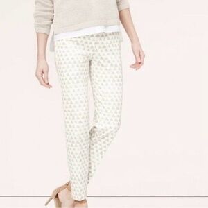 LOFT Women’s Riviera Marisa Cream Geometric Women's Cropped Pants, size 10